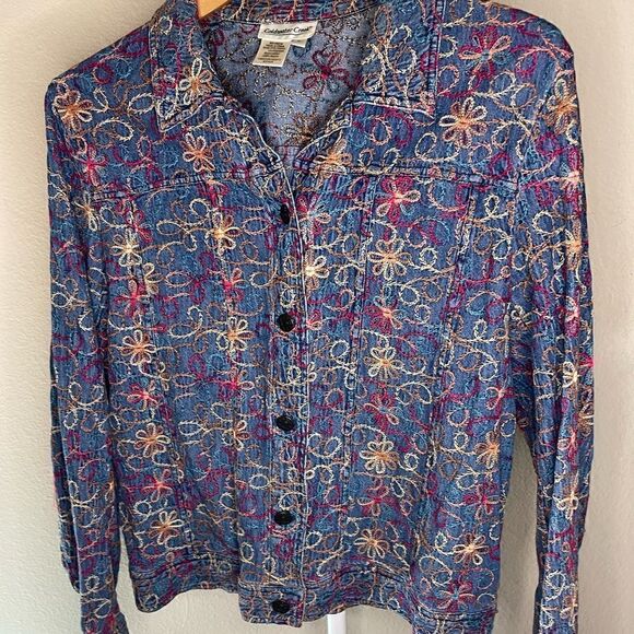 Unique Coldwater Creek Embroidered Button down Blouse, Size Large - Picture 1 of 6
